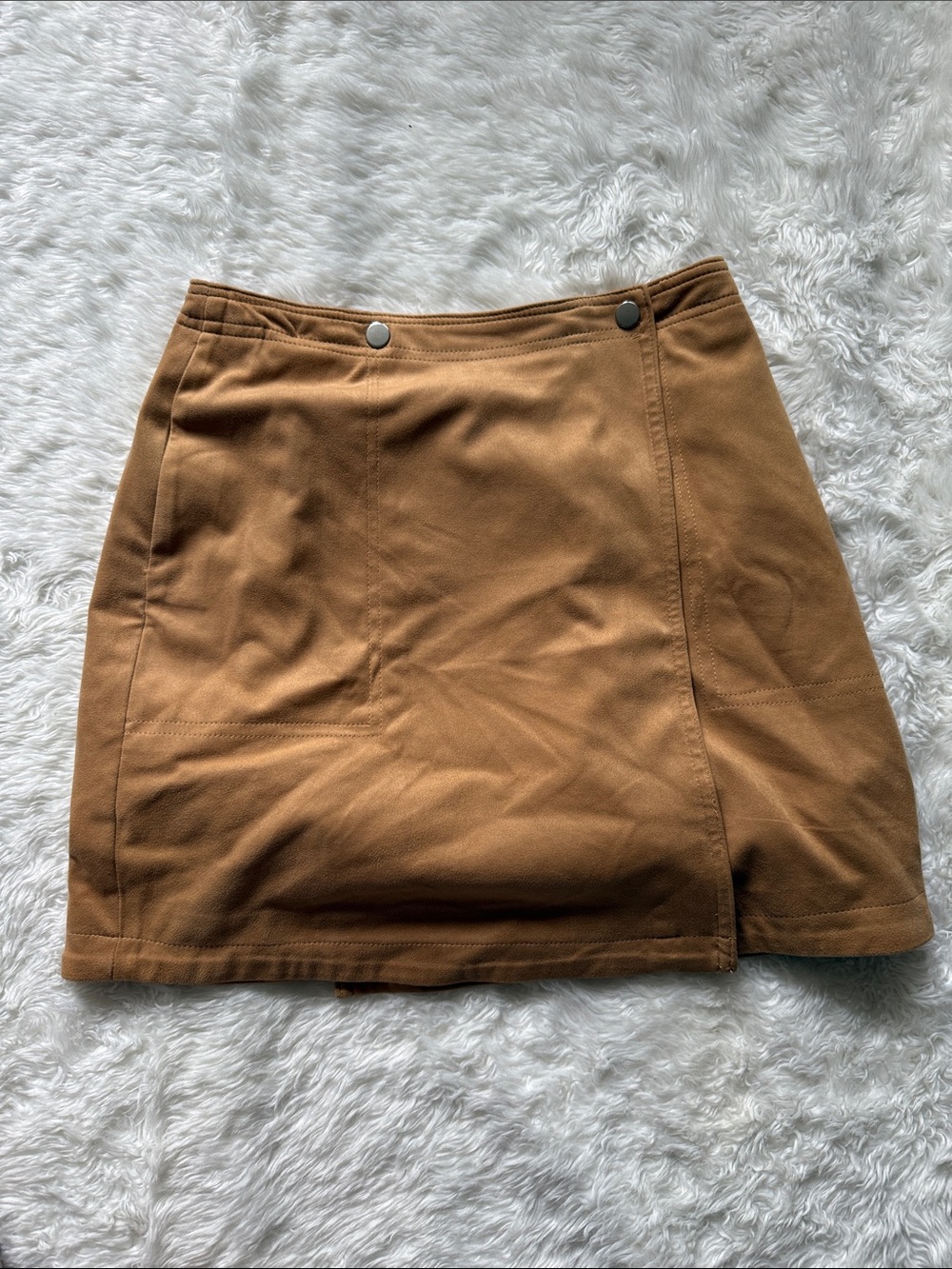 Lulu's Camel Tan Mini Skirt with Front Snap Accents